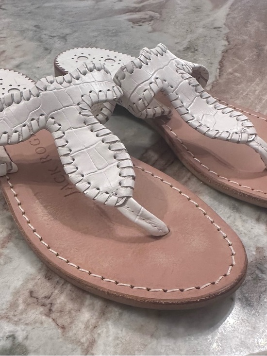 Jack Rogers Shoes - Jack Rogers White Leather Whipstitch Sandals with Pink Footbed
